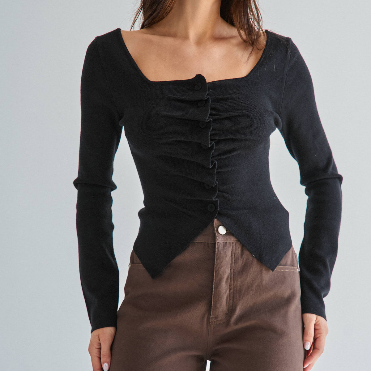 Pleated Split Knit Top