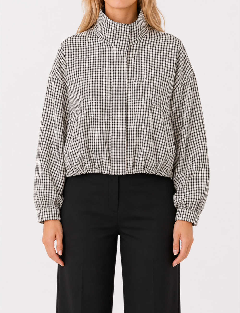 Plaid Stand Collar Crop Jacket