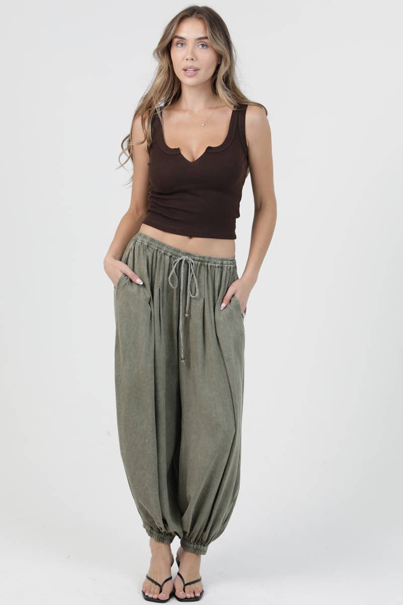 Green Washed Balloon Pants