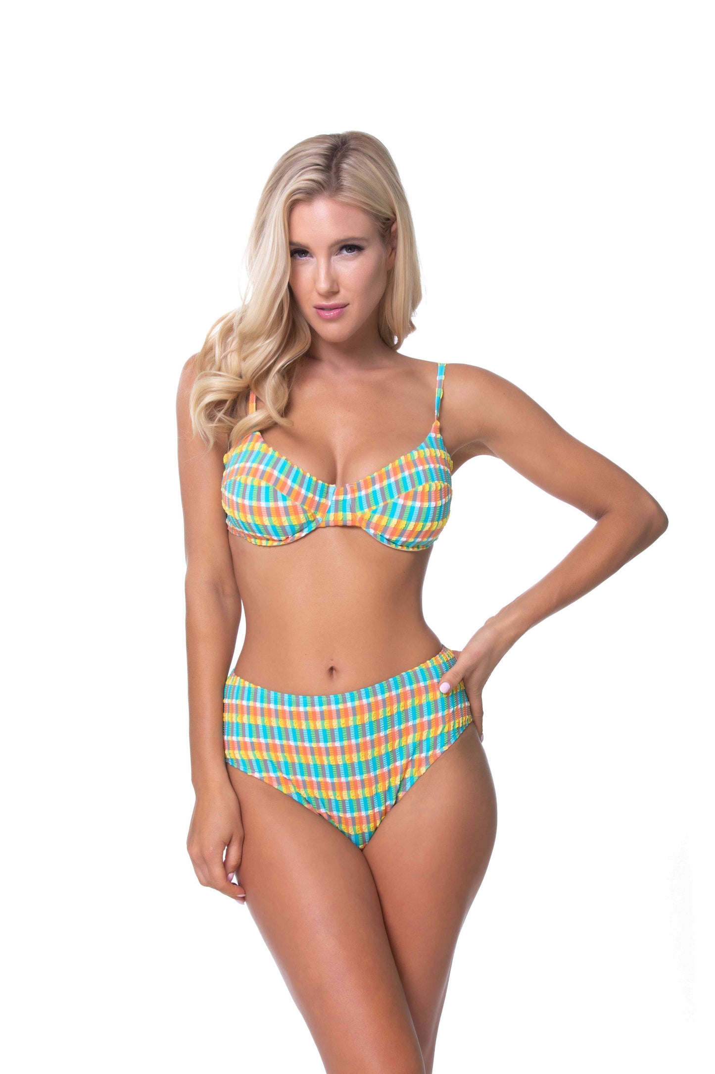 TEXTURED PLAID BIKINI BOTTOMS