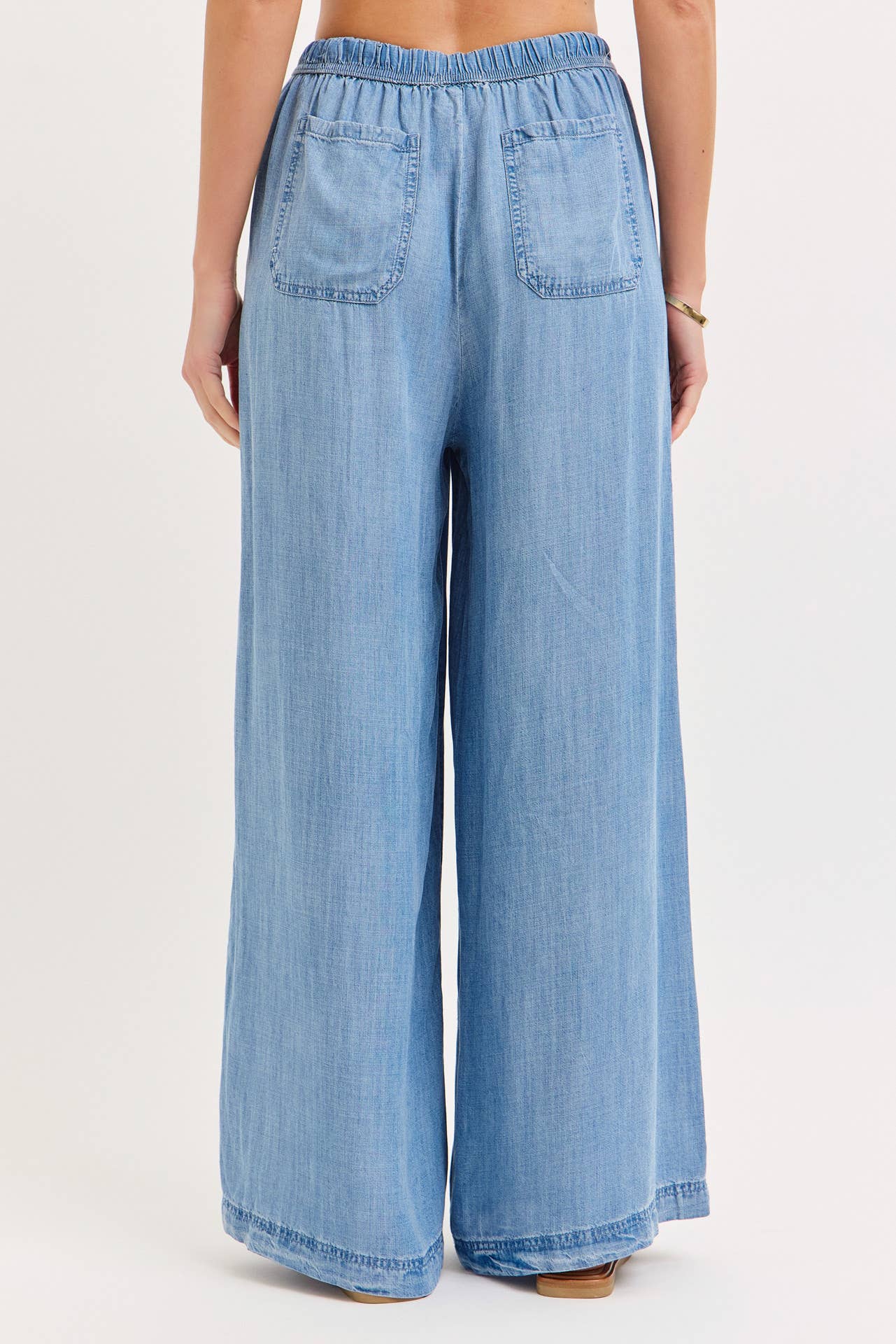 ELASTIC WAIST PULL ON WIDE-LEG  PALAZZO TENCEL CASUAL PANTS