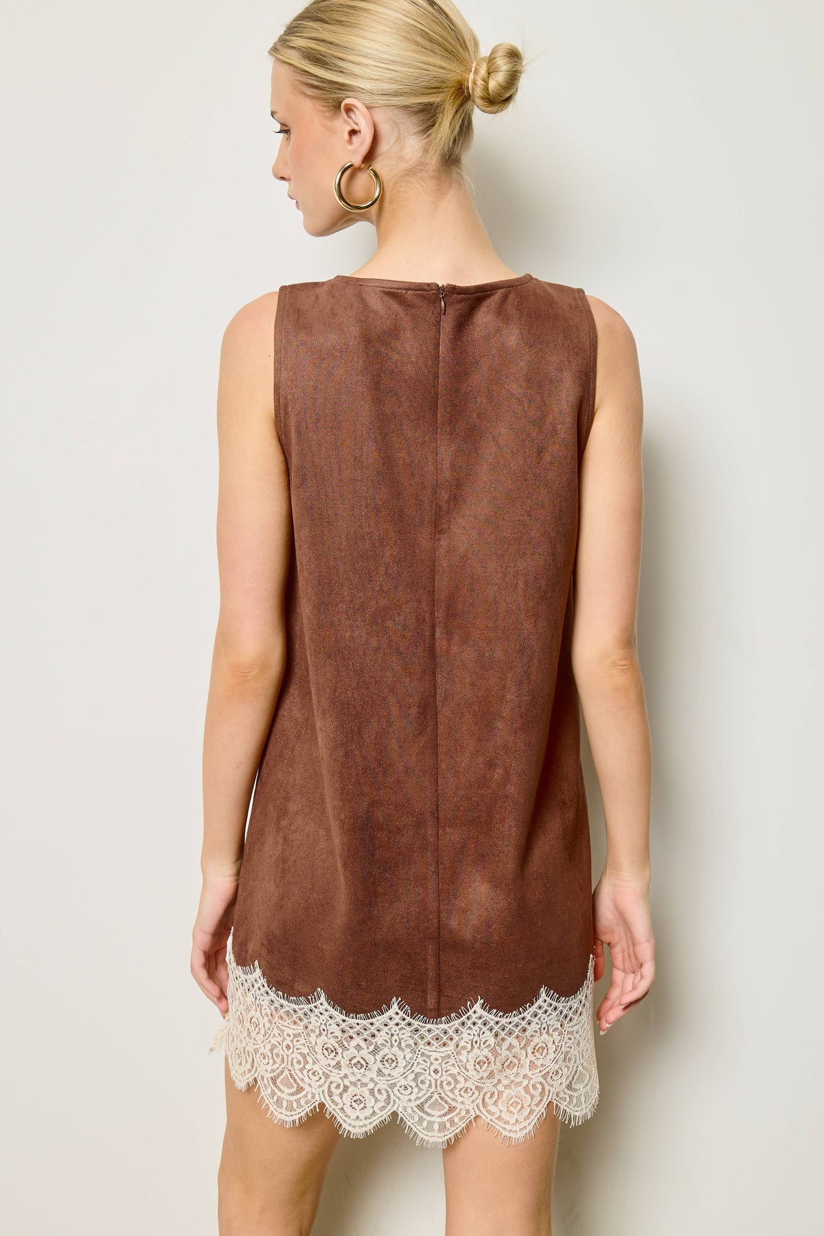 Lace Hem Suede Mini Dress