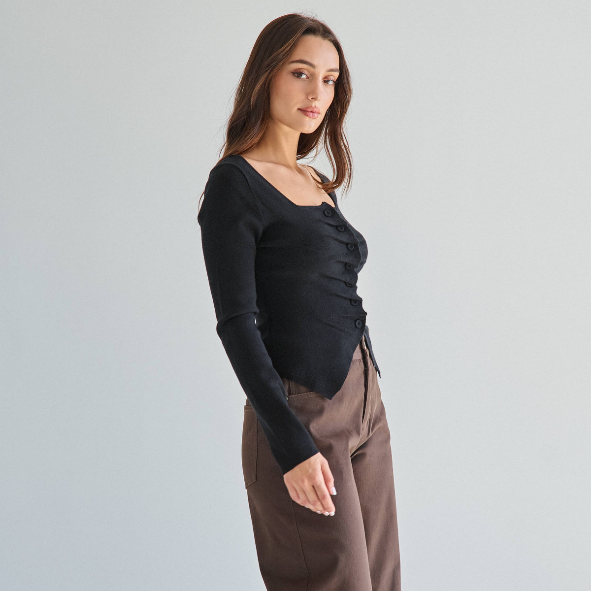 Pleated Split Knit Top
