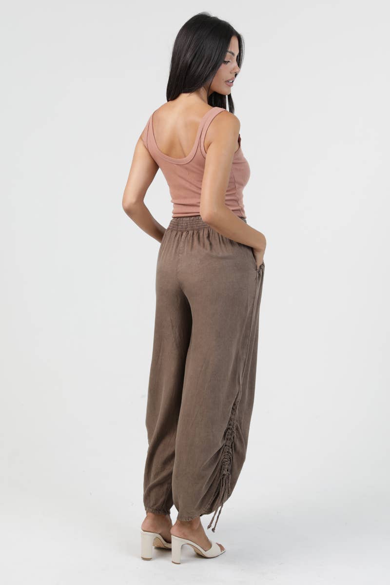 Brown CINCHED SIDE LEG WIDE PANT