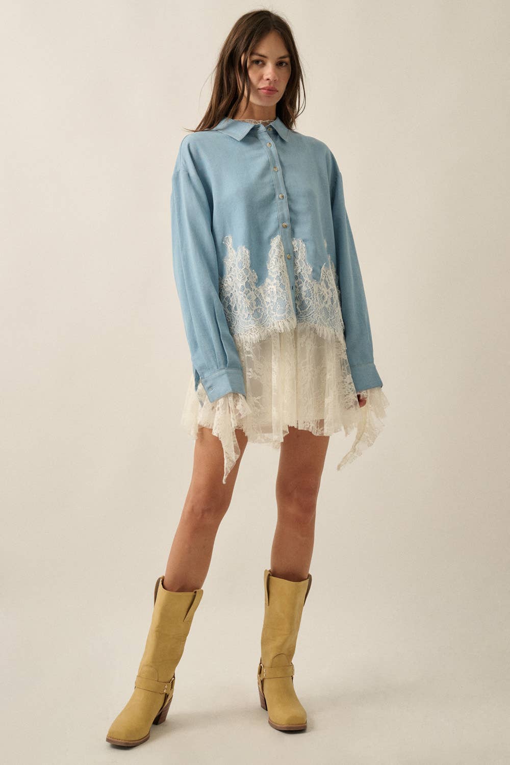 Tencel Denim Lace Button-Up Shirt