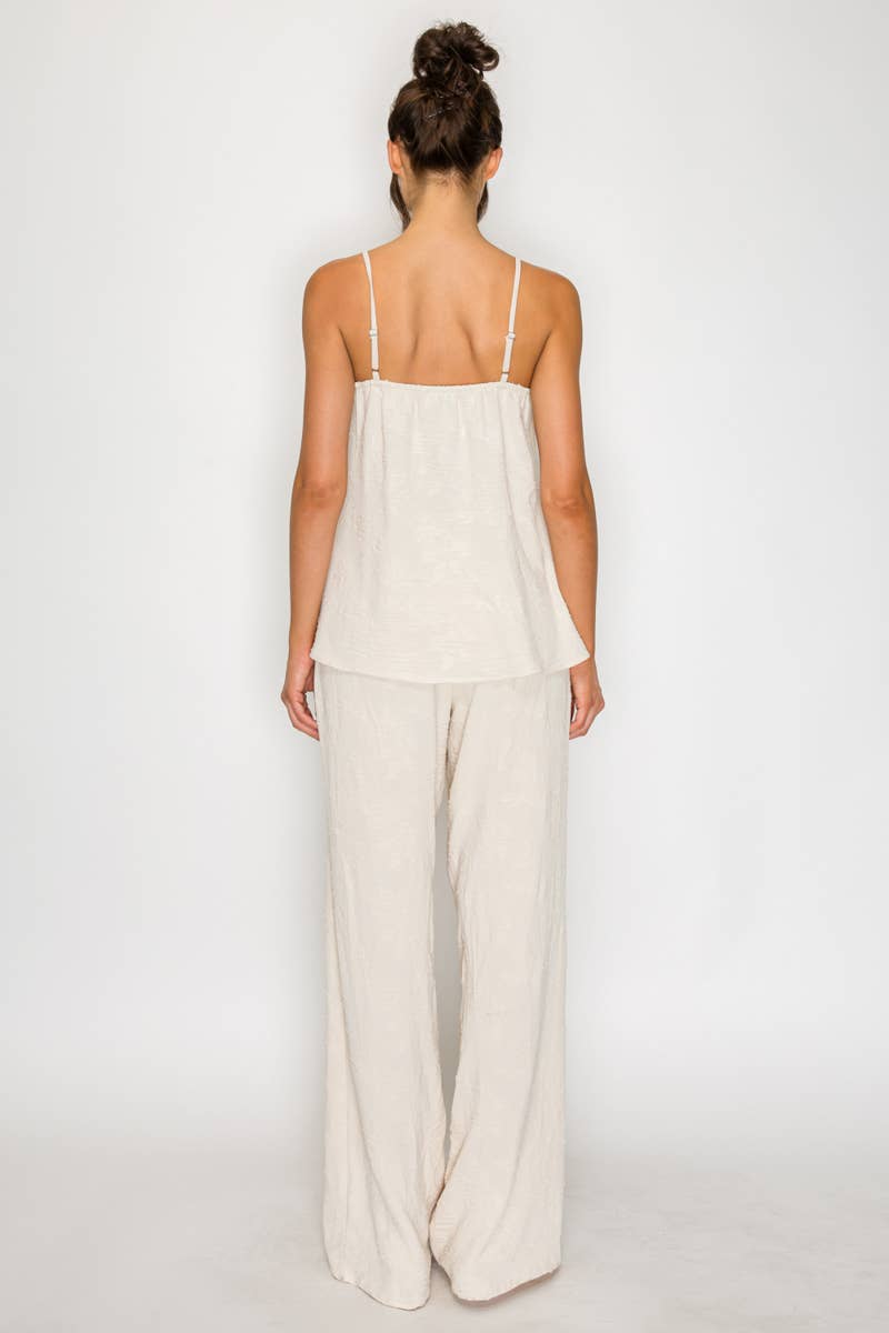 Jacquard Floral Wide Leg Pants