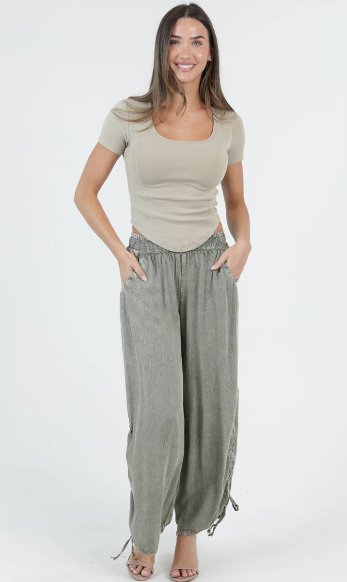 ACID CINCHED SIDE LEG WIDE PANT WITH POCKETS