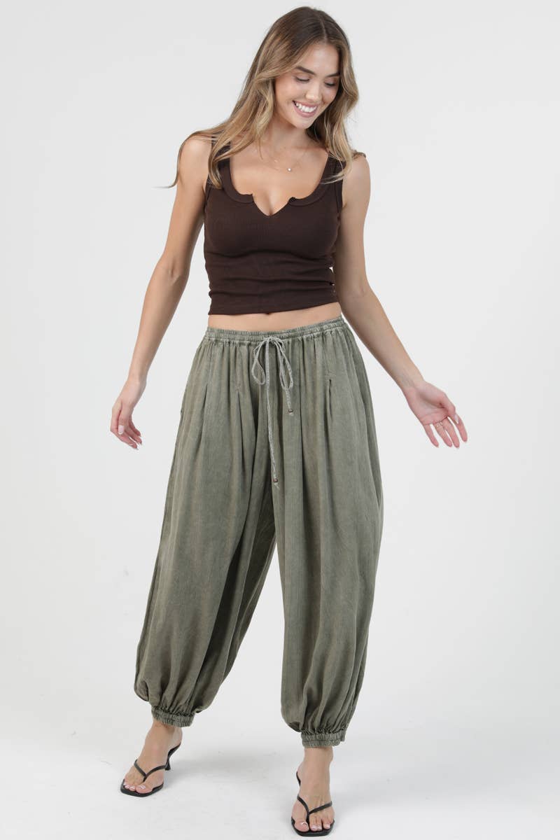 Green Washed Balloon Pants