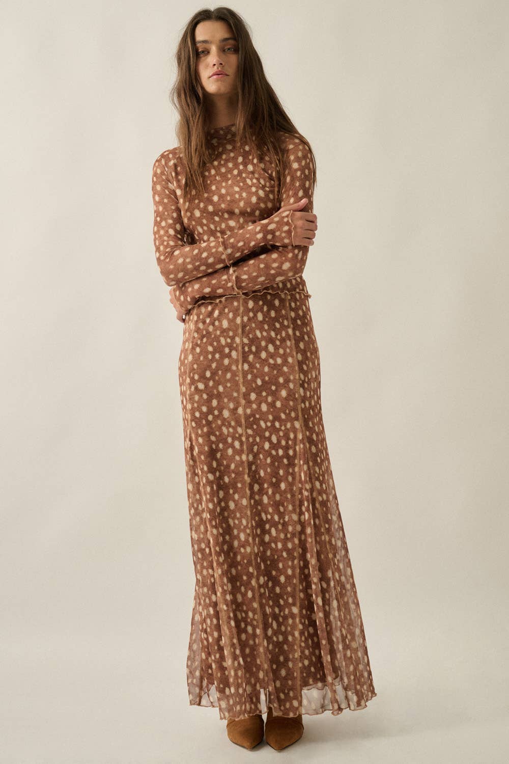 Fawn Polka Dot Mesh Maxi Skirt