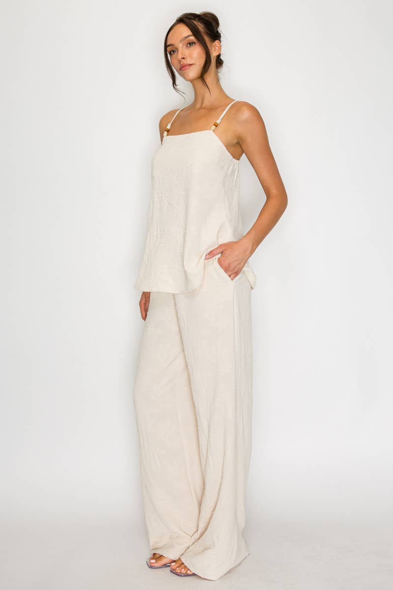 Jacquard Floral Wide Leg Pants