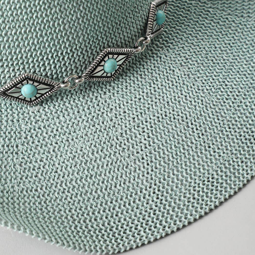 Cowboy Straw Hat With Turquoise Metal Band