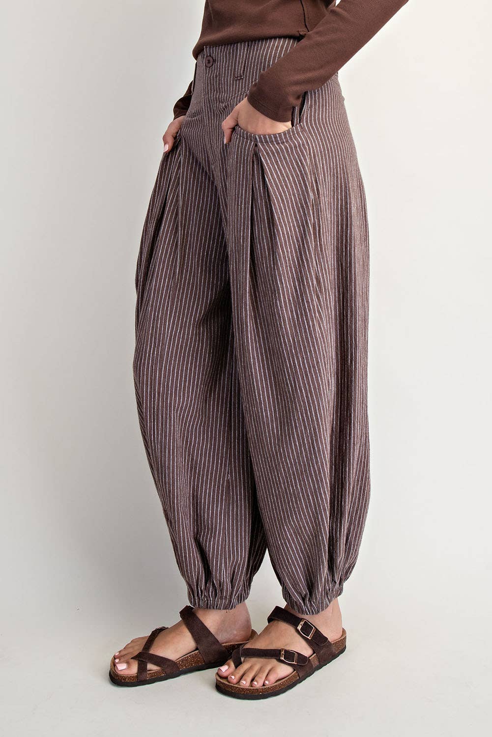 PULL ON STRIPE WIDE LEG PANTS