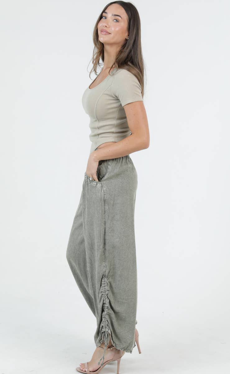 ACID CINCHED SIDE LEG WIDE PANT WITH POCKETS