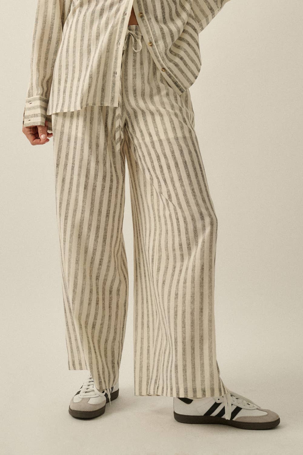 Striped Woven Wide-Leg Drawstring Pocket Pants