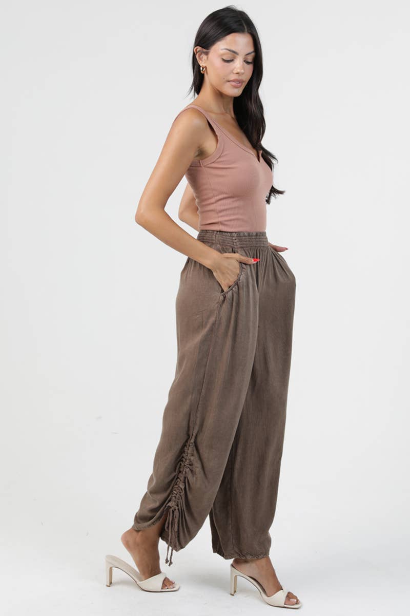 Brown CINCHED SIDE LEG WIDE PANT