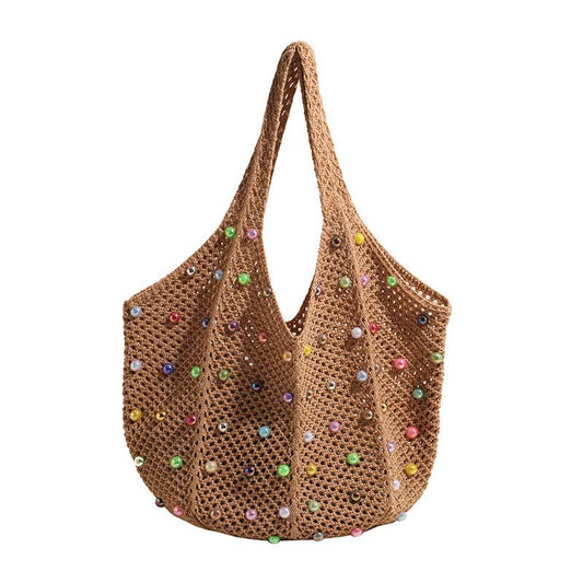Woven Bag Pearl Hollow Tote Bag Large Capacity