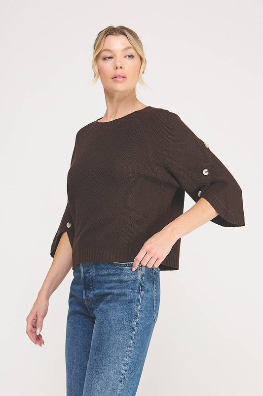 Stitch Button Sleeve Relaxed Sweater