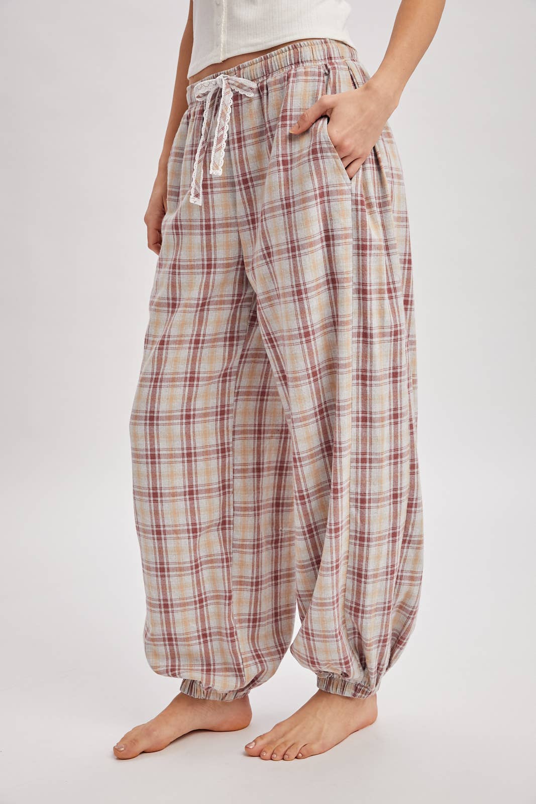 PLAID DRAWSTRING LOUNGE PANTS