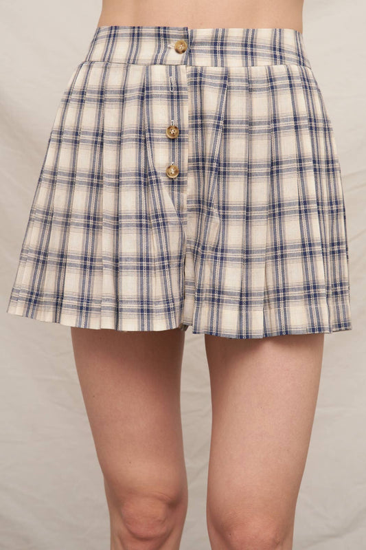 Plaid Pleated Shorts