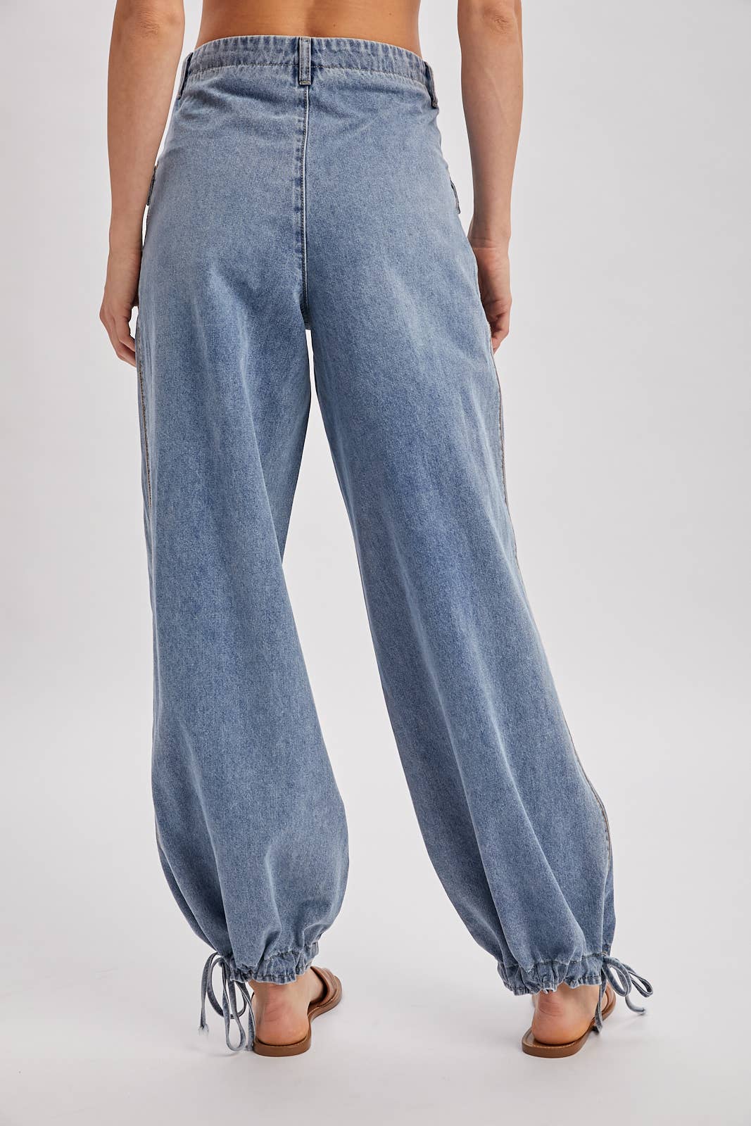 DENIM ANKLE DRAWSTRING BALLOON JEANS