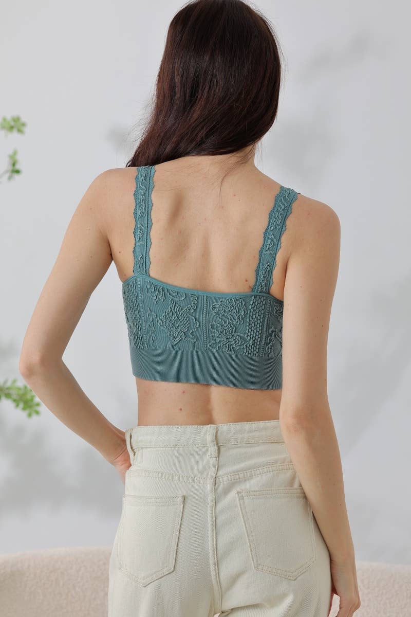 Seamless Washed Jacquard Lace Bralette with Decorative Strap