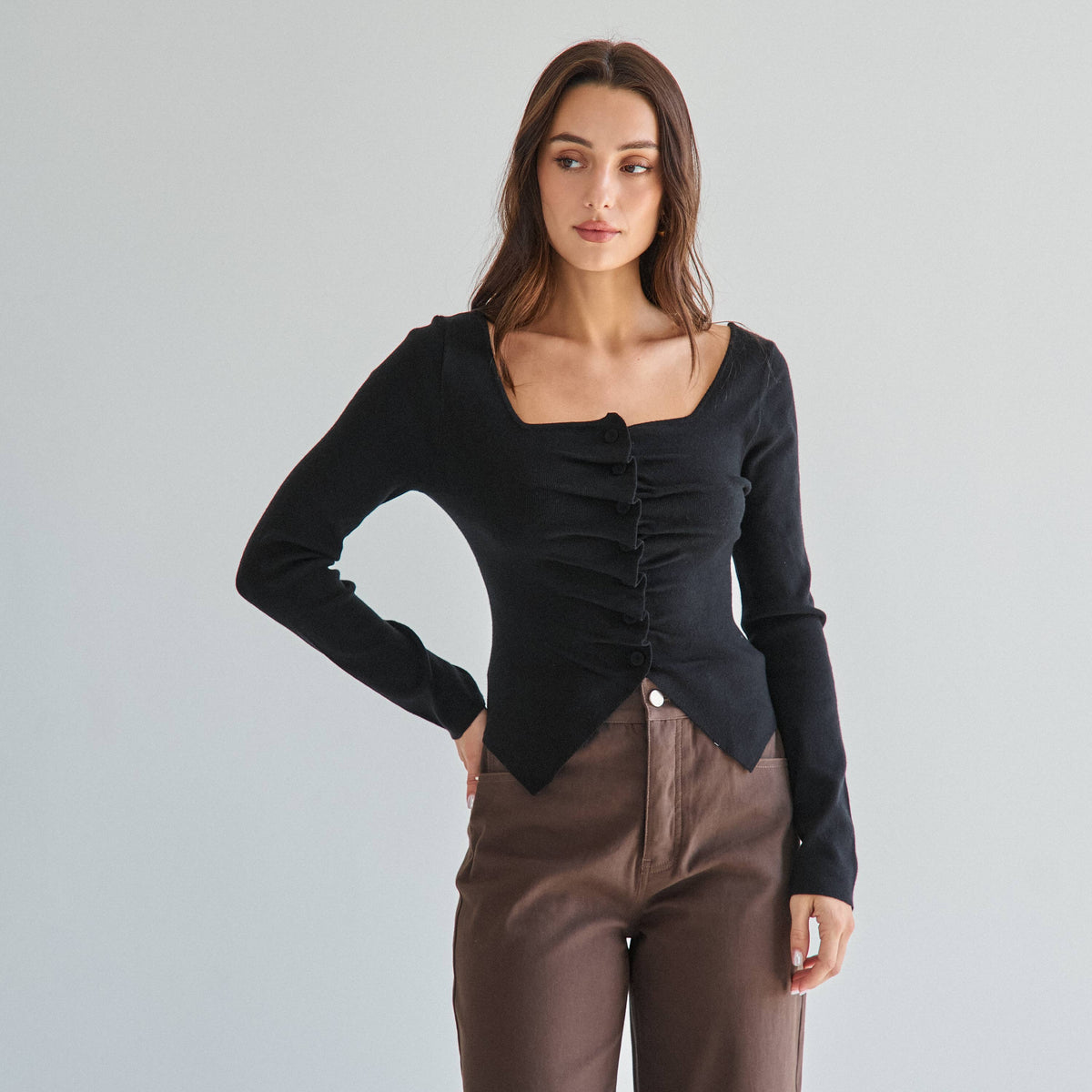 Pleated Split Knit Top