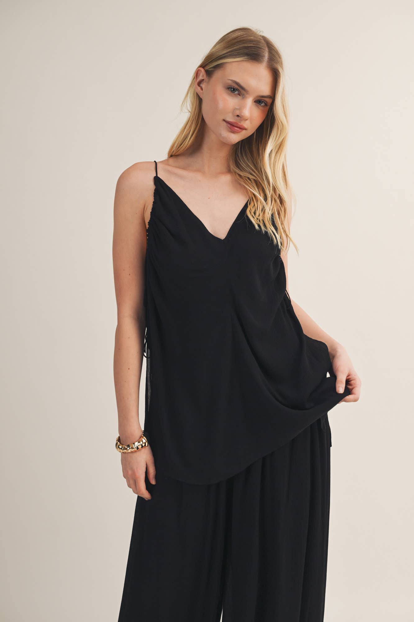 Draped V-Neck Adjustable Side-Tie Cami