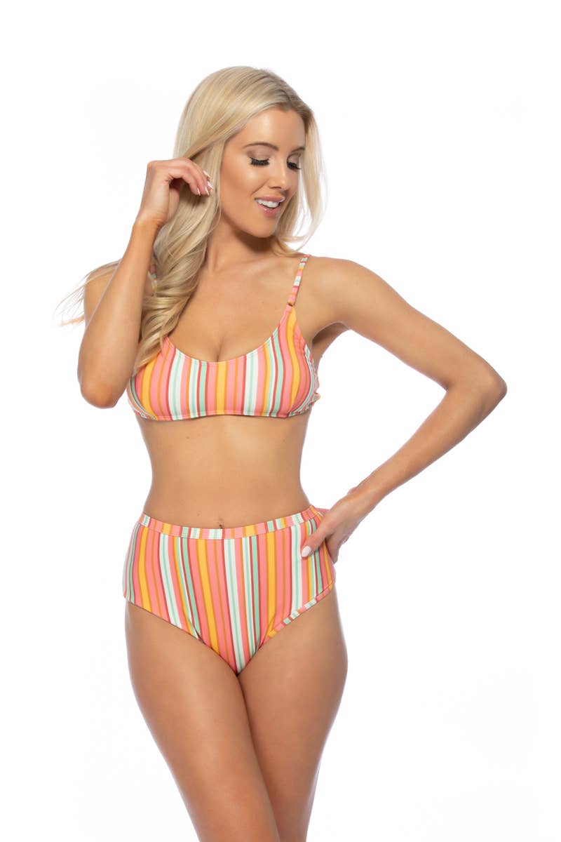 STRIPED HIGH WAISTED BIKINI BOTTOMS