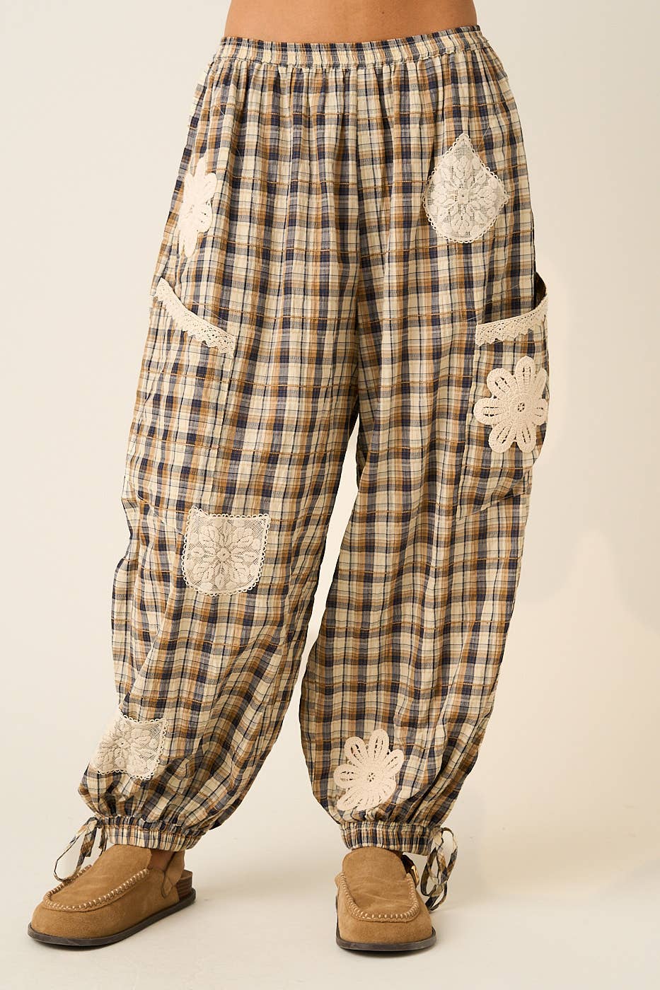 Plaid Patched Balloon Pants