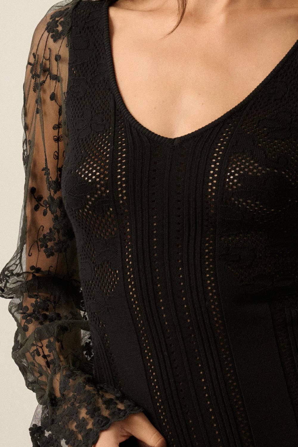 Pointelle Lace Bubble-Sleeve Bodysuit