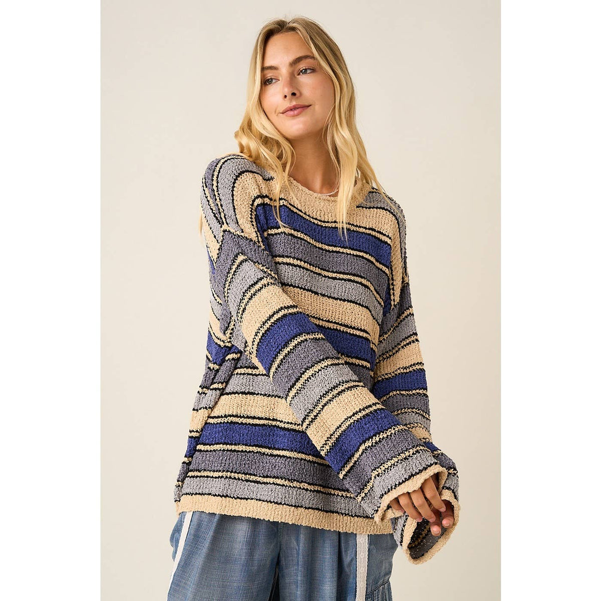 Contrast Stripe Loose Knit Sweater