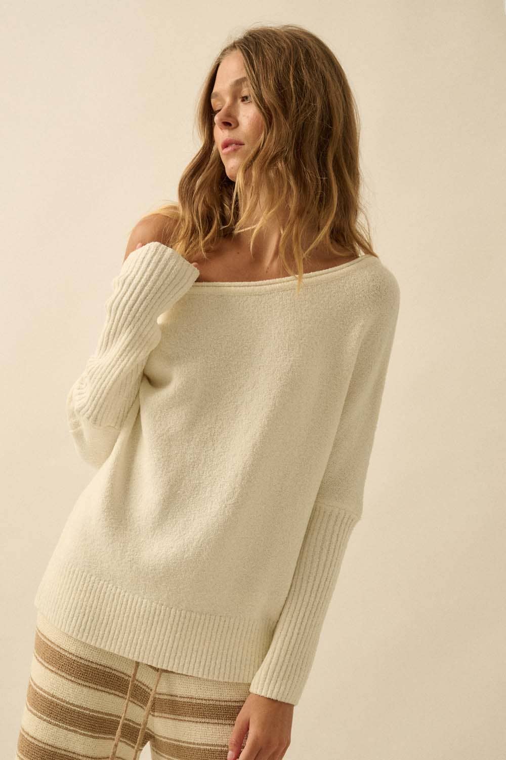 One-Shoulder Boatneck Dolman Sweater
