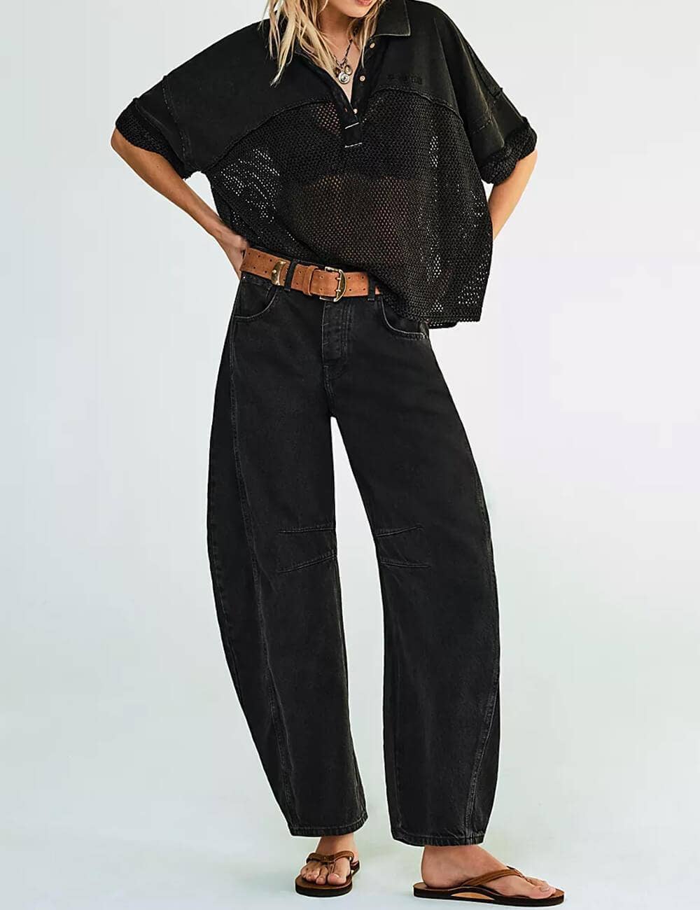 Black Wash Barrel Jeans