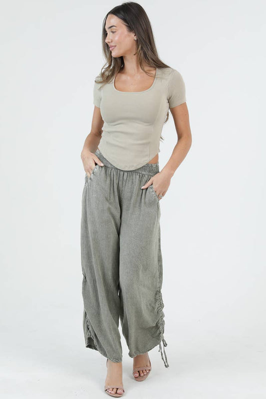 ACID CINCHED SIDE LEG WIDE PANT WITH POCKETS