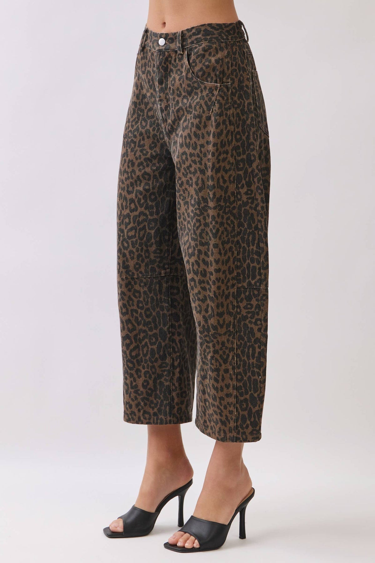 Leopard Print Barrel Leg Pants