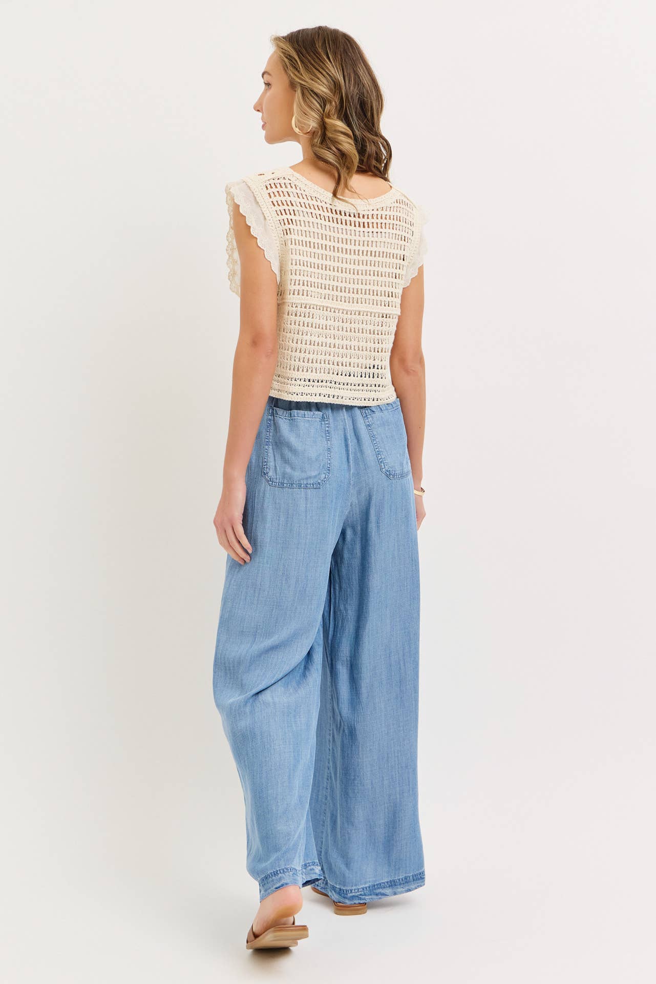 ELASTIC WAIST PULL ON WIDE-LEG  PALAZZO TENCEL CASUAL PANTS