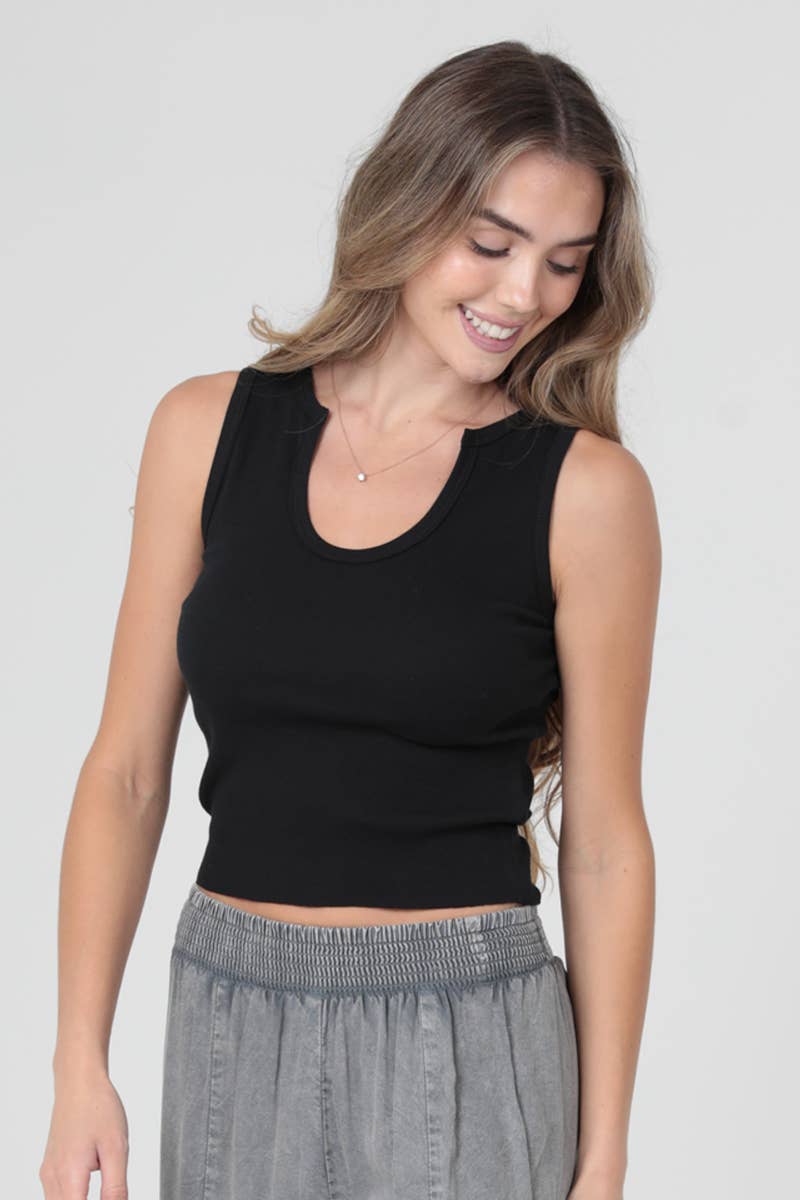 COTTON RIB KNIT U NECK TANK TOP