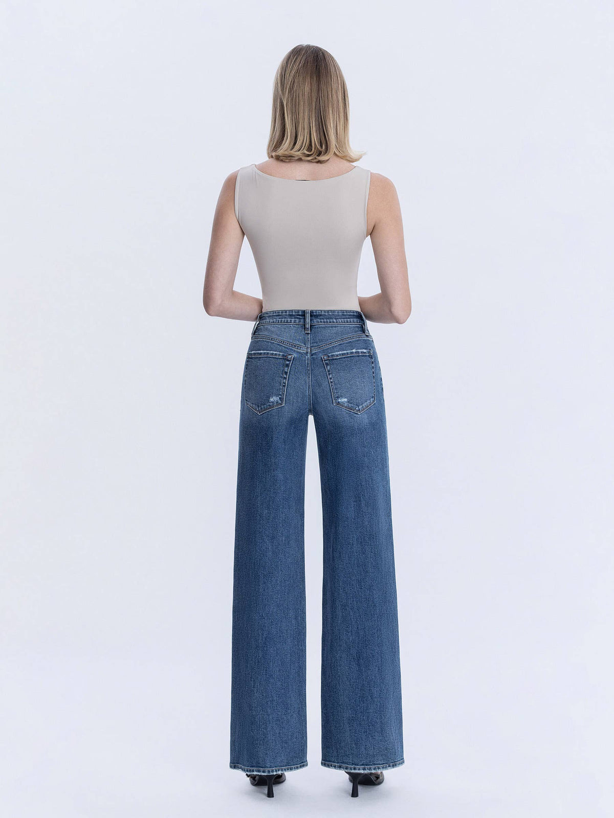 BROOKS HIGH RISE DISTRESSED KNEE WIDE LEG JEAN