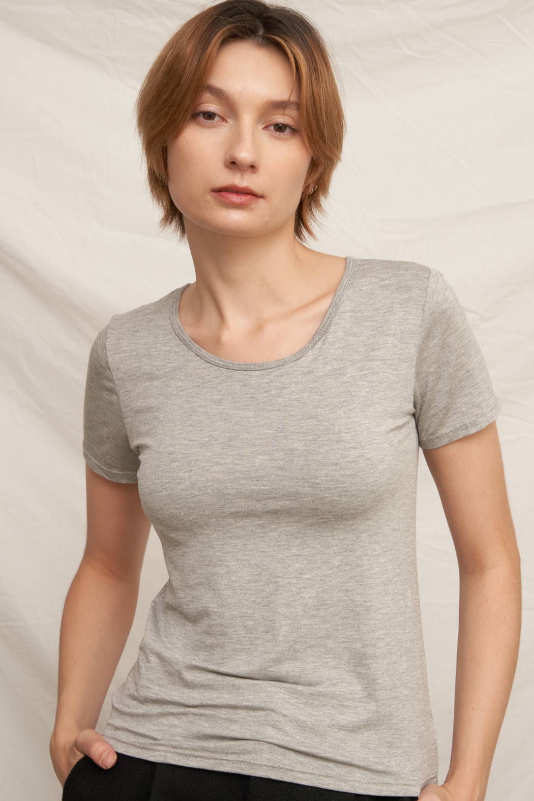 Short Sleeve Scoop Neck Padded Top