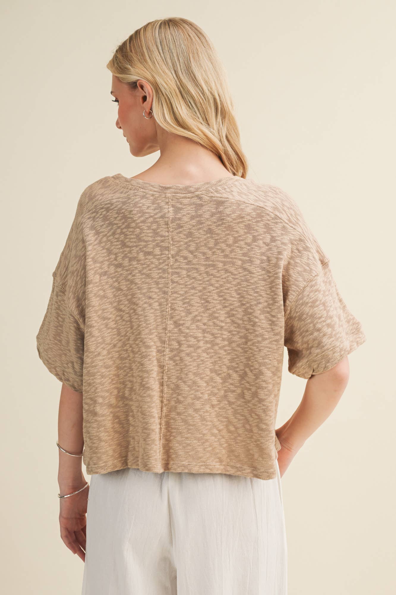 Slub Knit Boxy Button-Front Blouse