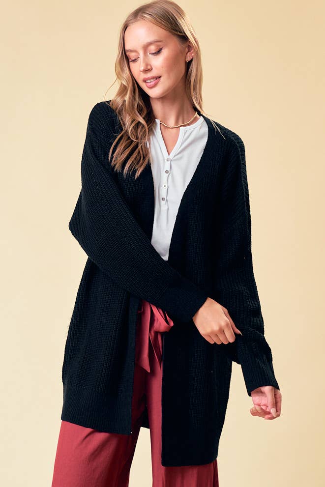 KNIT OPEN FRONT BLACK CARDIGAN