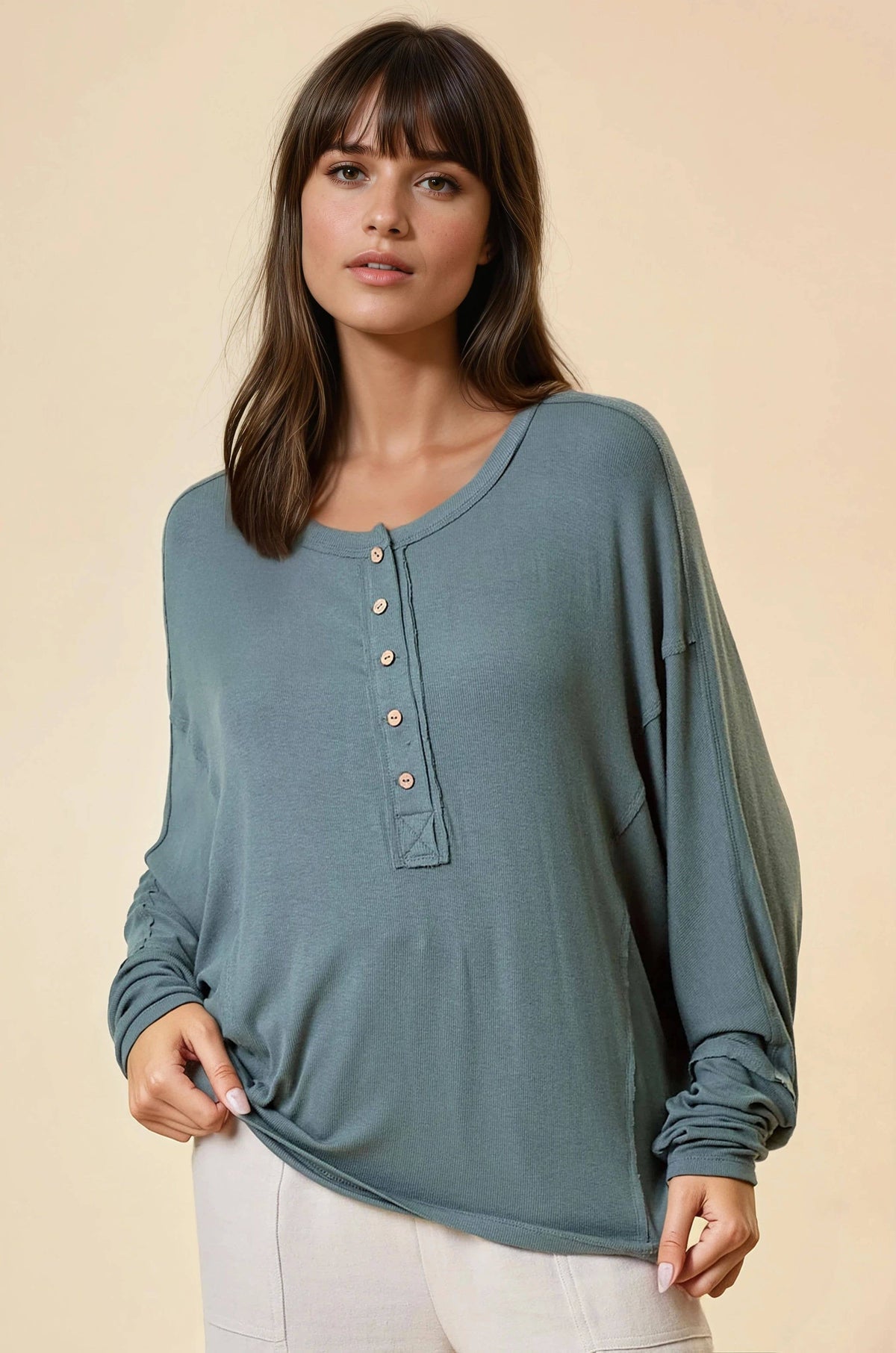 DOLMAN SLEEVE OVER SIZED HENLEY TOP