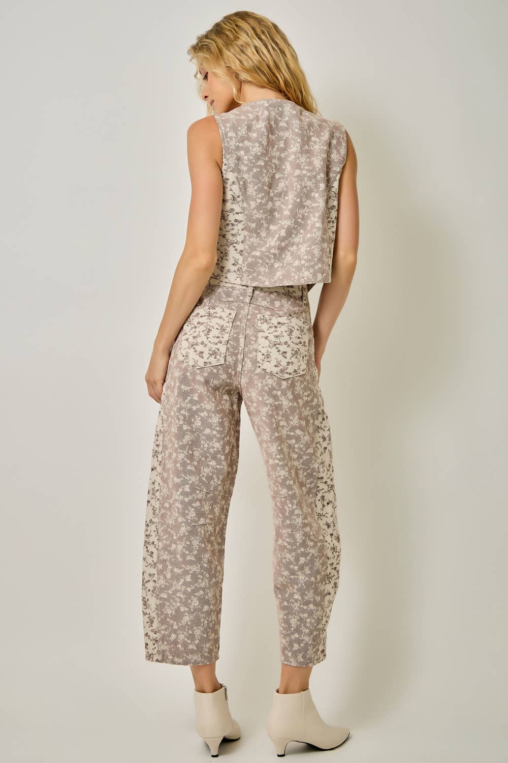 Dusty Floral Denim Barrel Pants