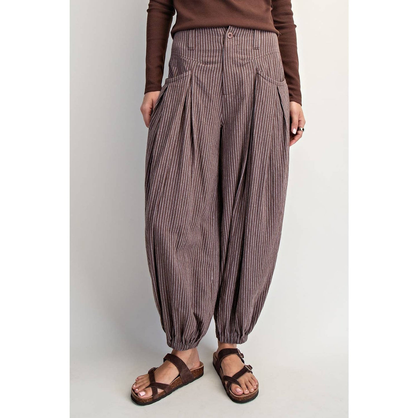 PULL ON STRIPE WIDE LEG PANTS