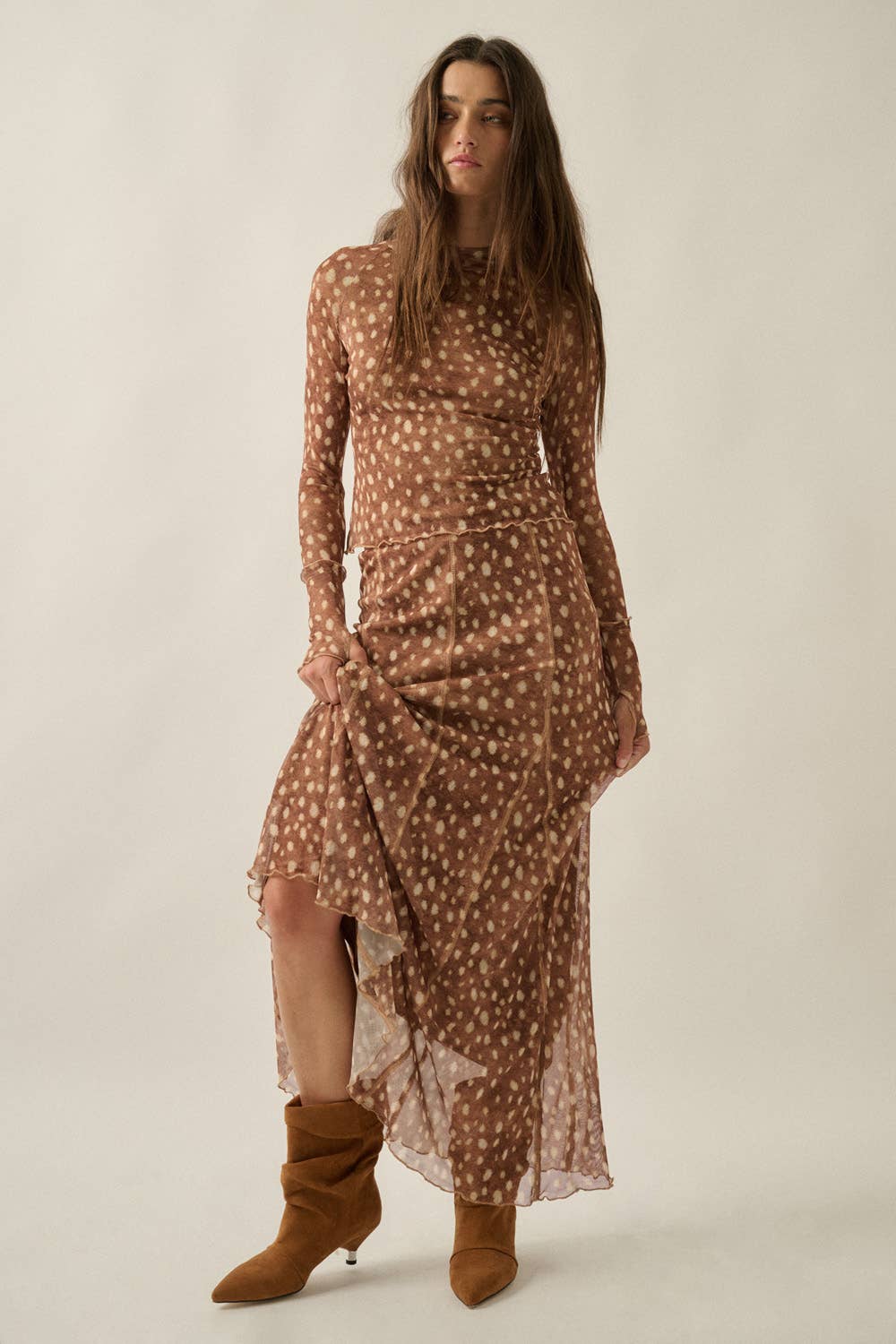 Fawn Polka Dot Mesh Maxi Skirt