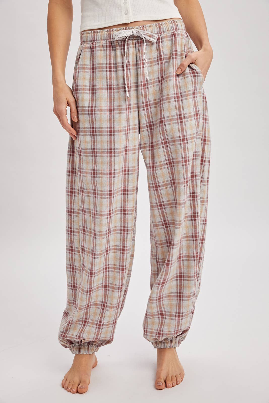 PLAID DRAWSTRING LOUNGE PANTS