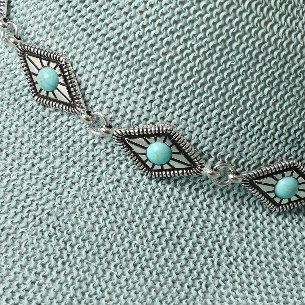 Cowboy Straw Hat With Turquoise Metal Band