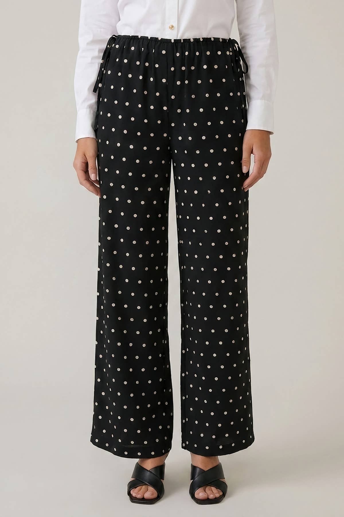 POLKA DOT SIDE CUT OUT ELASTIC PANTS