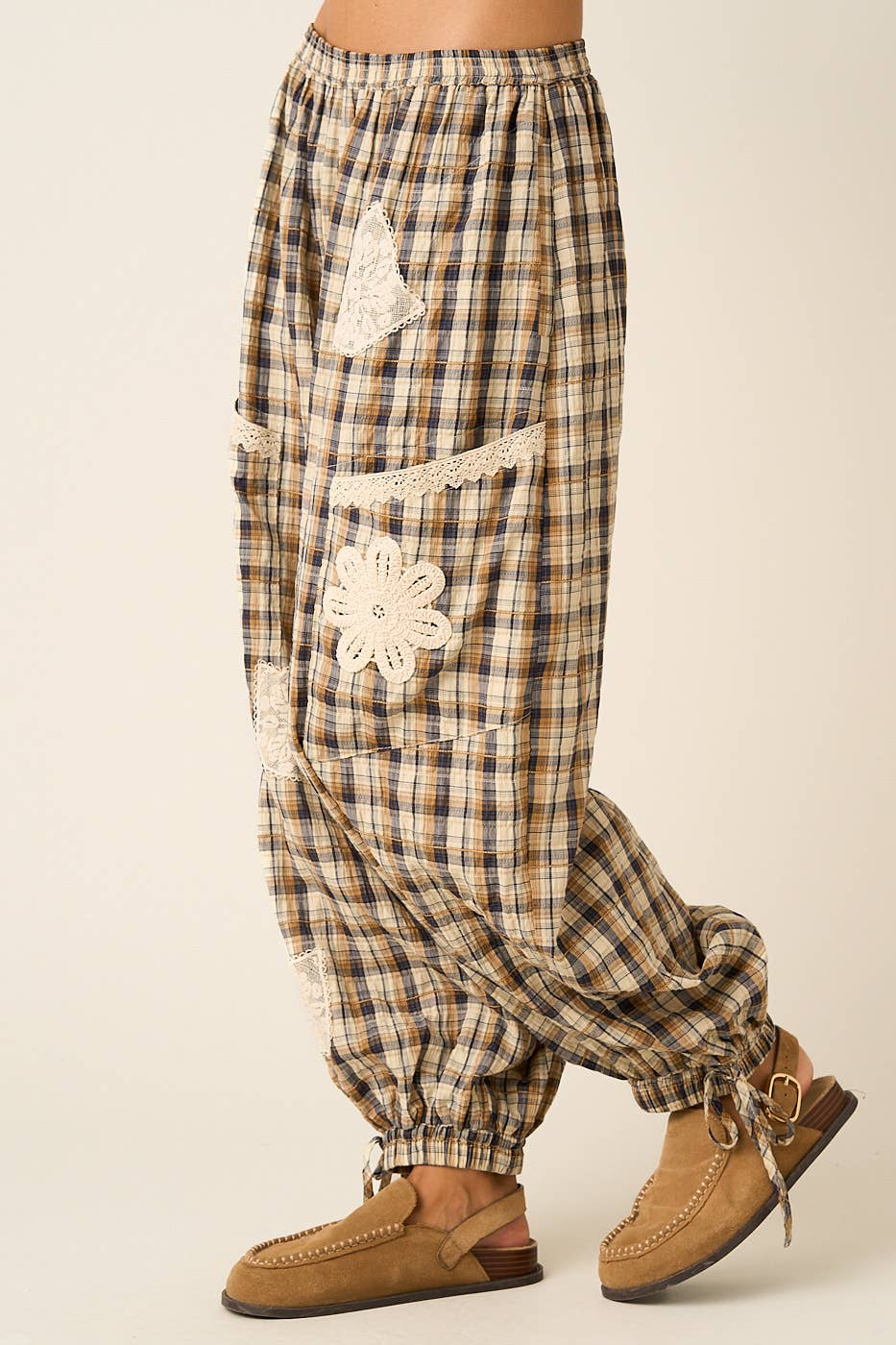 Plaid Patched Balloon Pants