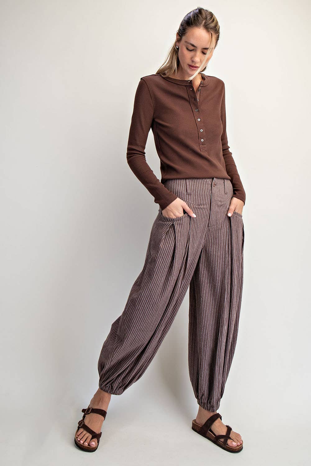 PULL ON STRIPE WIDE LEG PANTS